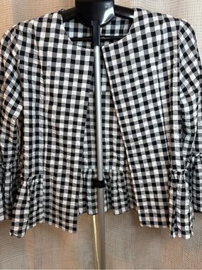 Black & White Gingham Peplum Cardigan - Women Sweater Shrug